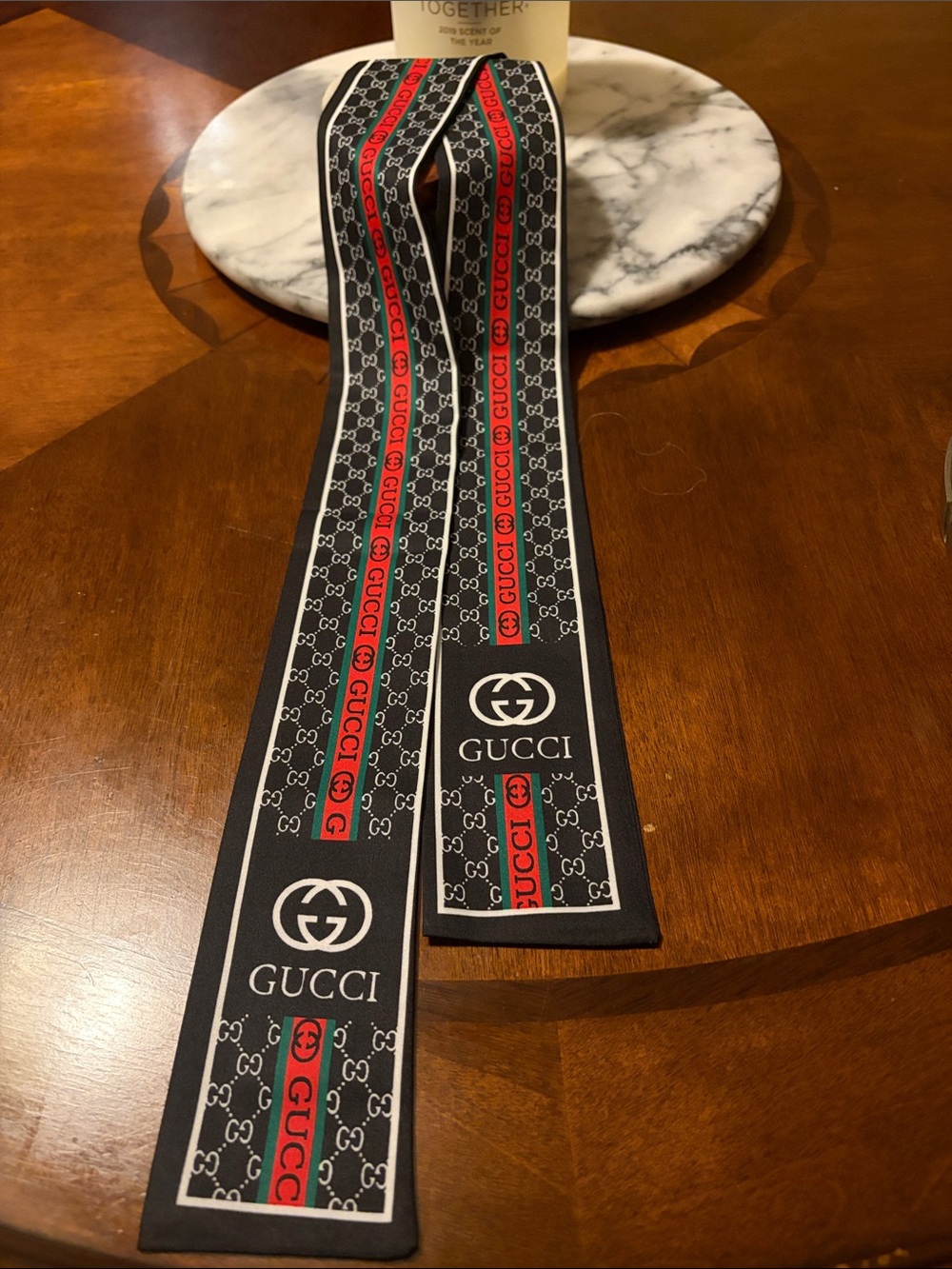 Gucci black & Red Signature Web Silk Scarf